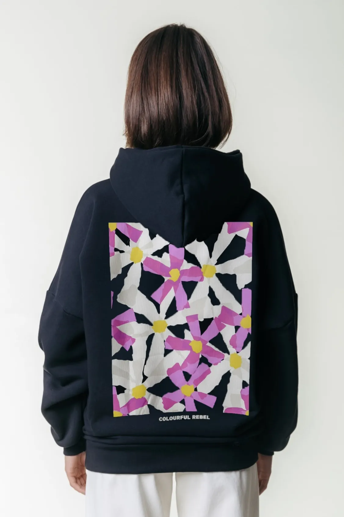 Hoodies<Colourful Rebel Flower Square Hoodie | Black