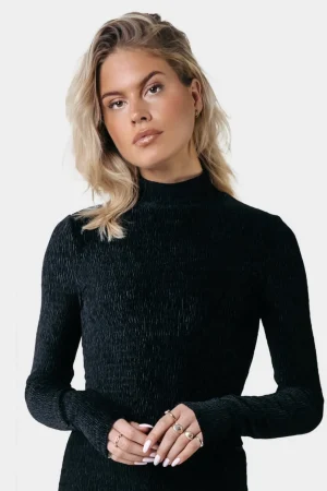 Tops<Colourful Rebel Jewel Structure Velvet Top | Black