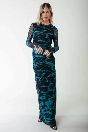 Jurken<Colourful Rebel Maude Animal Mesh Dress | Storm green Stormgreen