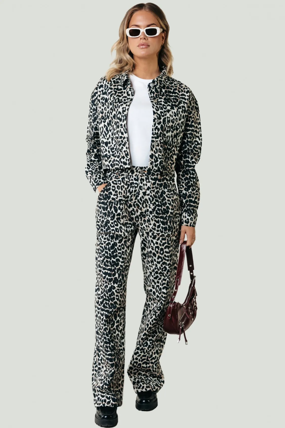 Blouses<Colourful Rebel Olle Leopard Cropped Denim Blouse | Beige