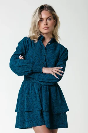 Jurken<Colourful Rebel Sacha Floral Ruffle Dress | Deep Teal Deepteal