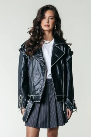 Jassen | Blazers<Colourful Rebel Sage Leather Biker Jacket | Black