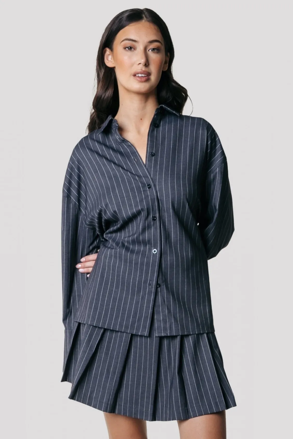 Blouses<Colourful Rebel Talia Pinstripe Blouse | Dark Anthracite Darkanthracite