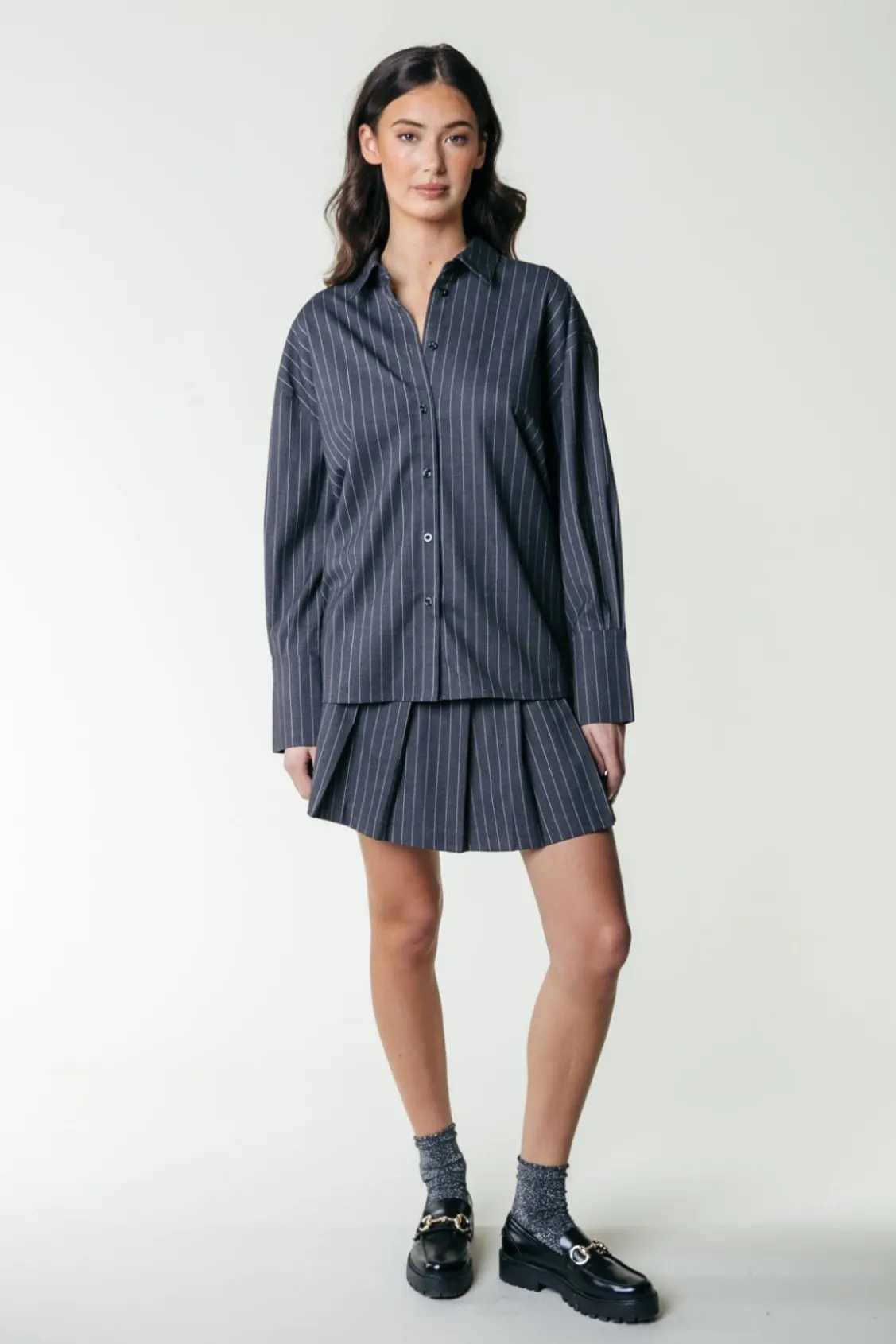 Blouses<Colourful Rebel Talia Pinstripe Blouse | Dark Anthracite Darkanthracite