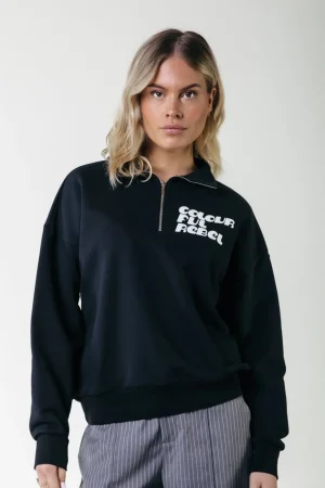 Truien<Colourful Rebel Uni Logo Zip Sweat | Black