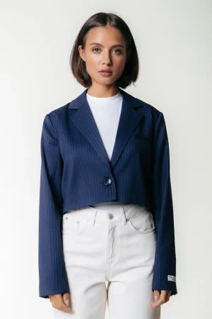 Blazers<Colourful Rebel Winoah Stripe Cropped Blazer | Dark blue Darkblue